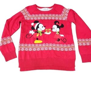 Disney Mickey and Minnie Red Christmas Sweater Size Medium Womens
